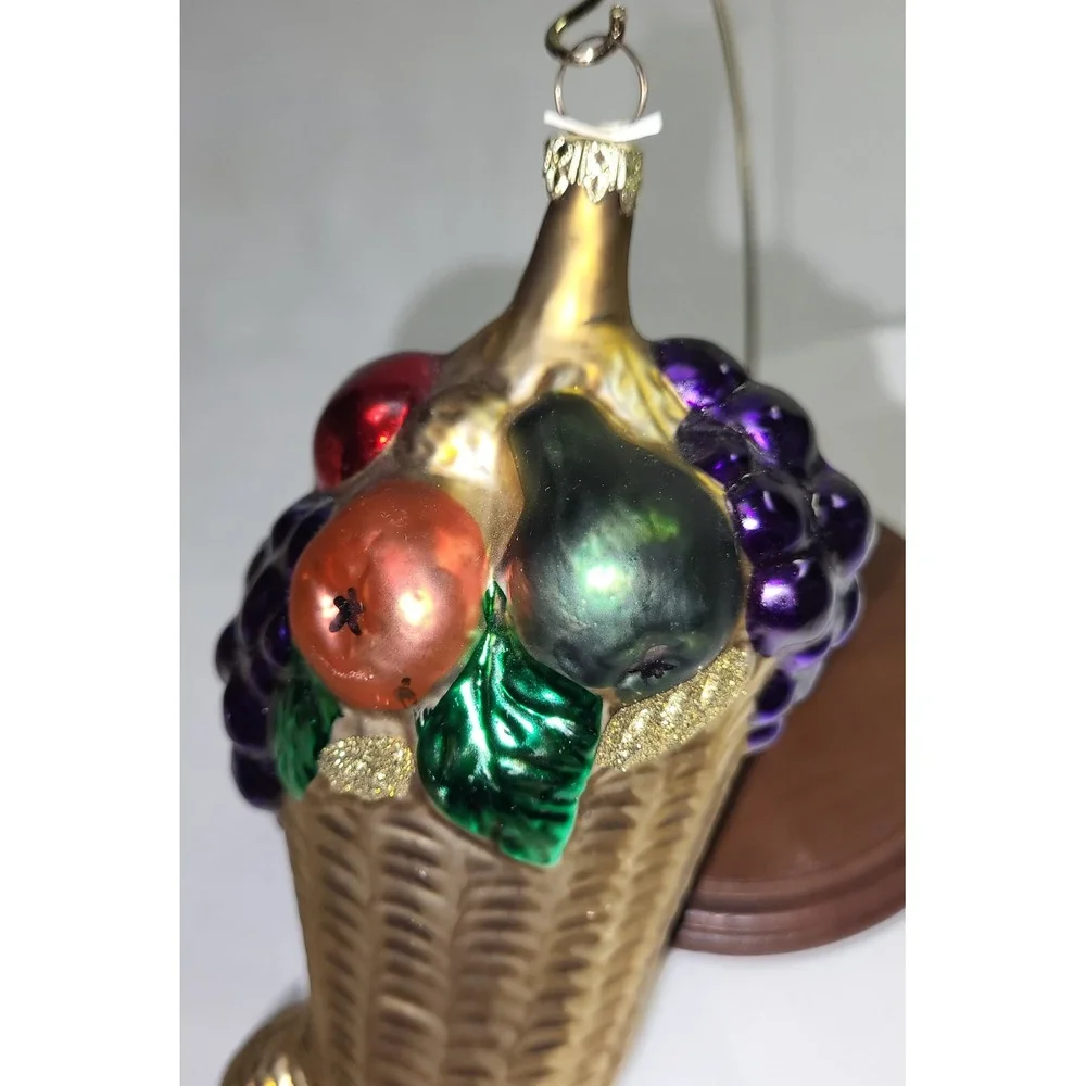 Germany Cornucopia Blow Mold Ornament Gold Harvest Fruit Thanksgiving Holiday